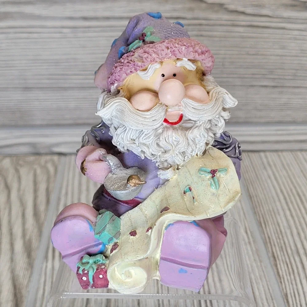 Home Interiors Sugar Plum Santa Set 3 Purple Pink Resin Figurines 55063 2002 Vtg